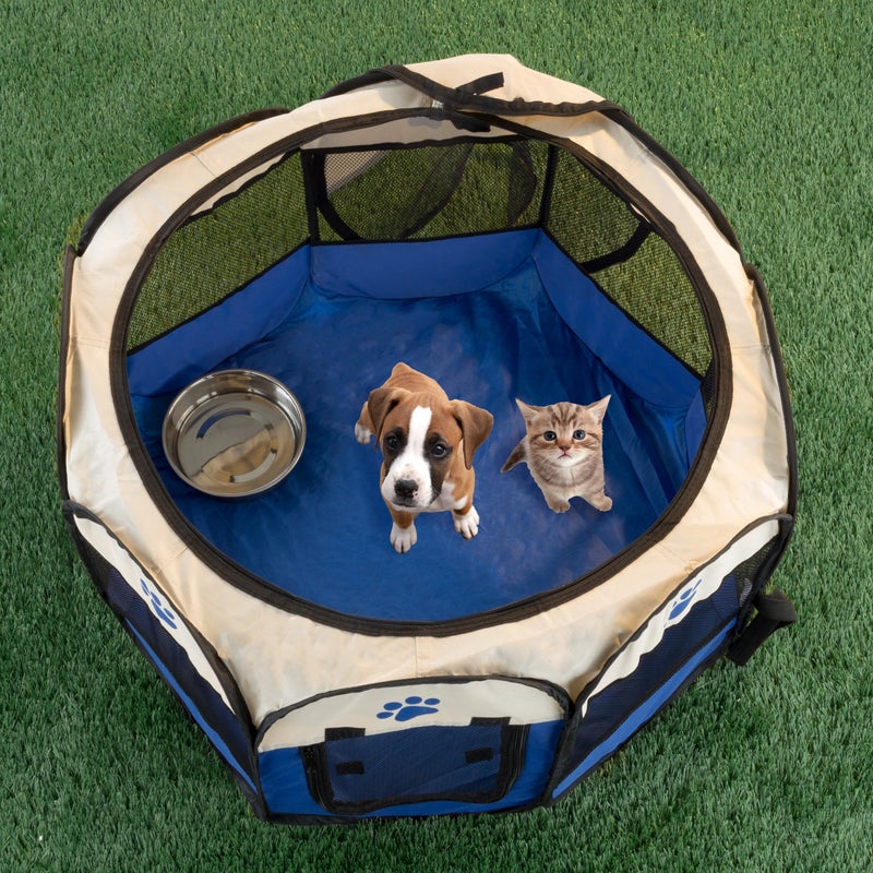 PETMAKER Pop-Up Pet Playpen - 26-Inch Indoor and Outdoor Dog Kennel with Carrying Bag - Portable Pet Enclosure for Dogs and Small Animals by PETMAKER (Blue) - Image 2